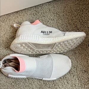 Adidas Women's NMD\_CS1 Primeknit sneakers in Cloud White and Clear Orange